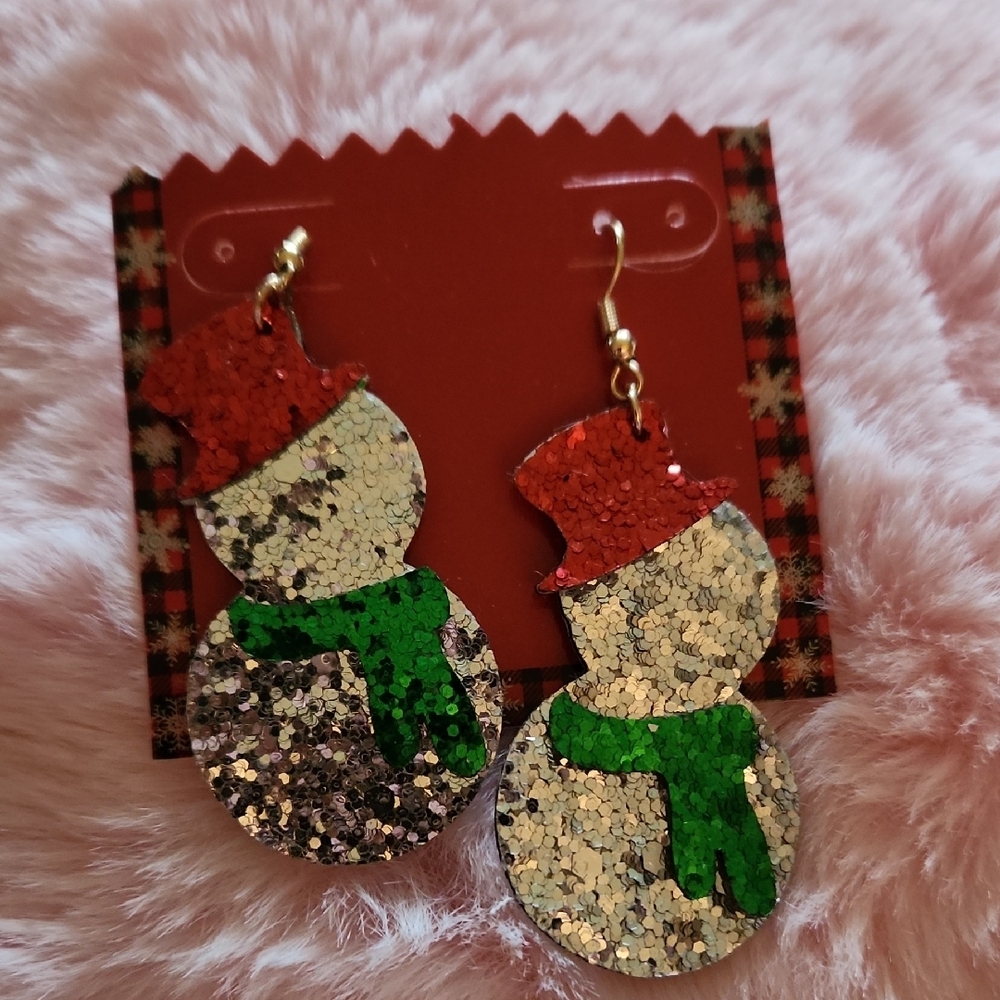 Festive Snowman Earrings with Glitter